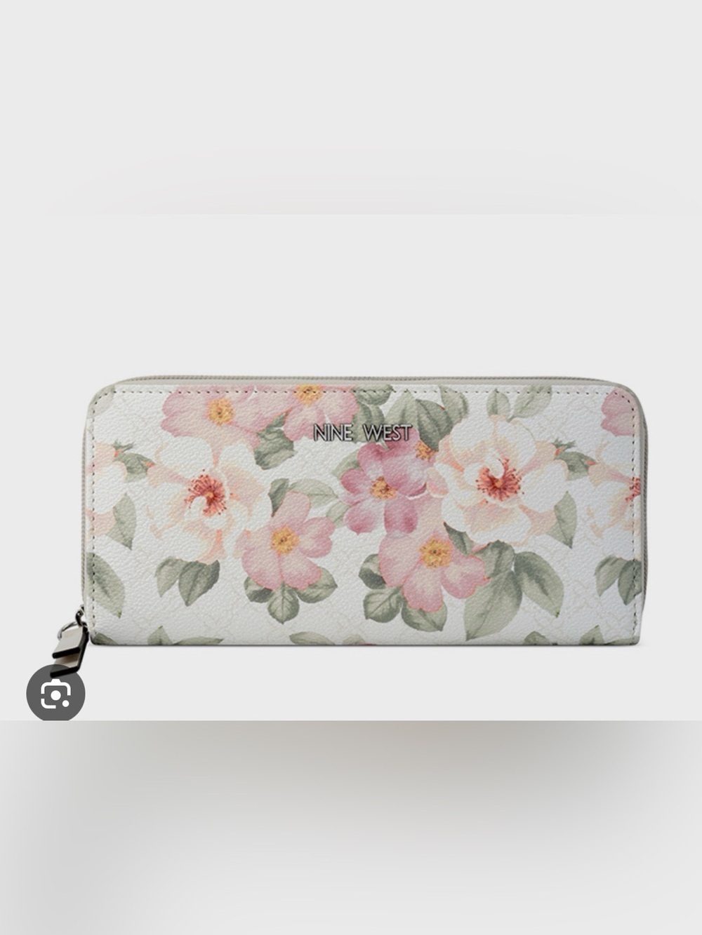 Nine West White Logo Floral SLG Zip Wallet